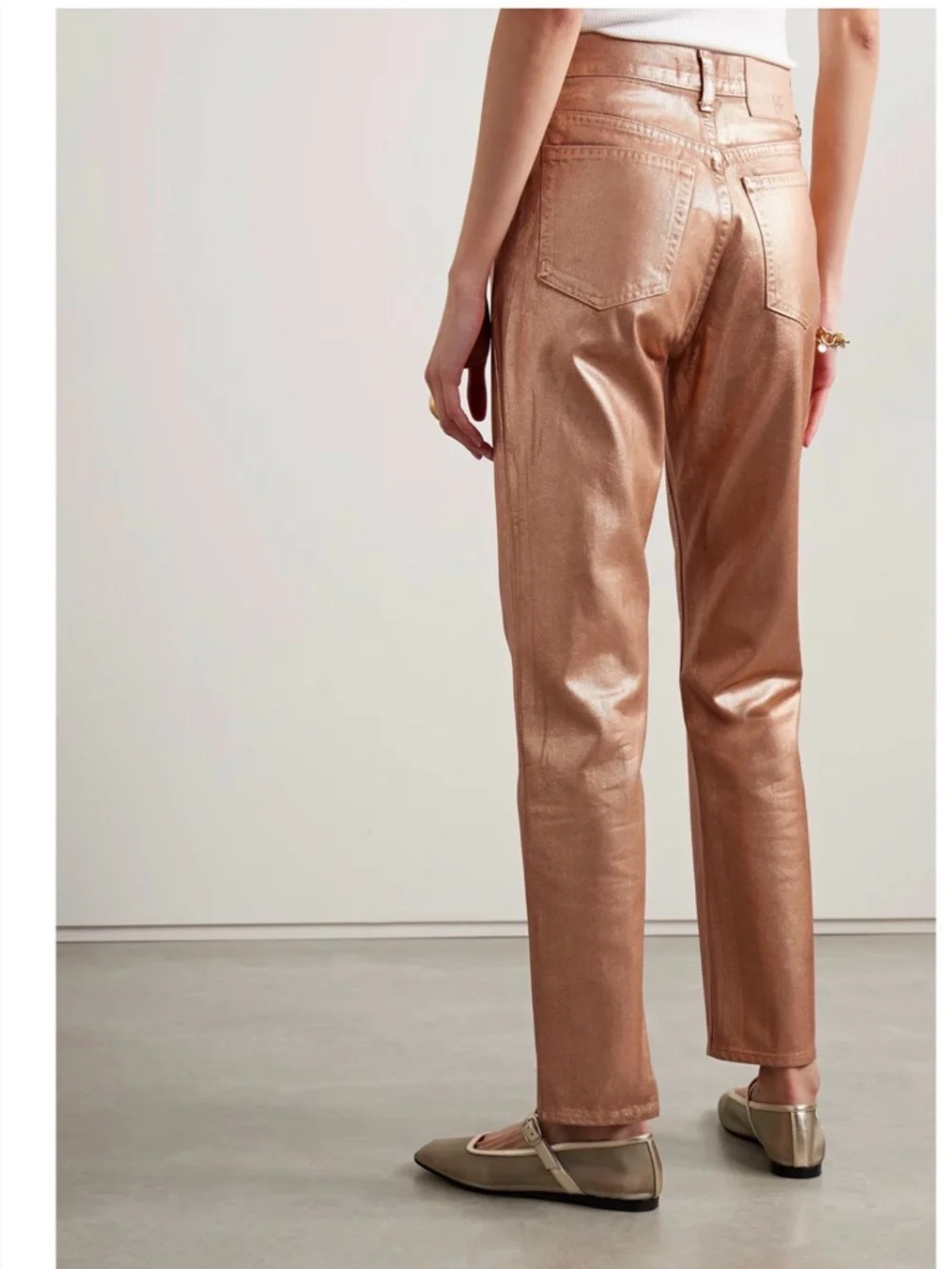 Ulla Johnson Metallic Tan Straight-Leg Jeans - Picture 4 of 9